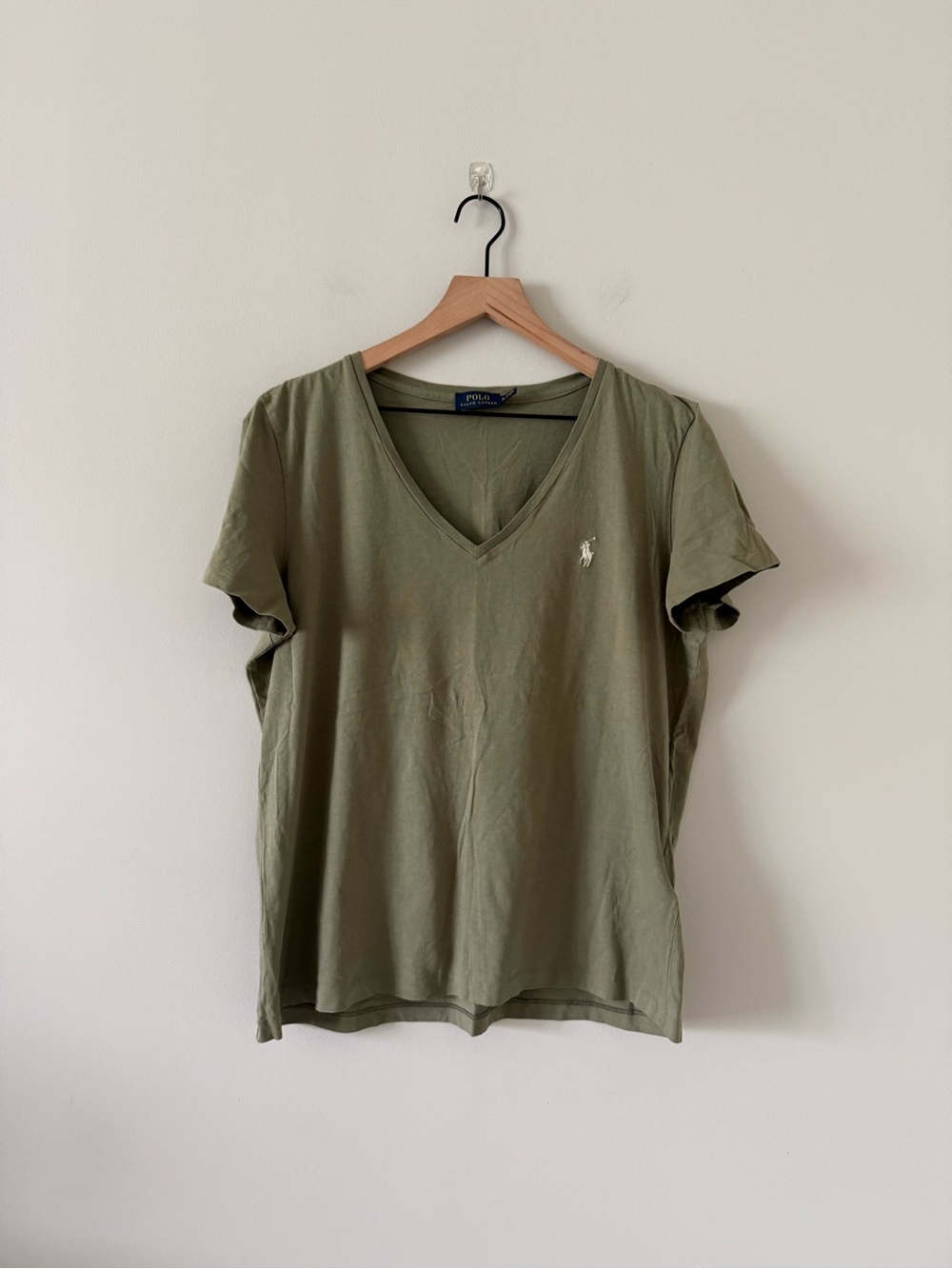 POLO Ralph Lauren Olive V-Neck Cotton Short Sleeve Tee with Logo Size XL